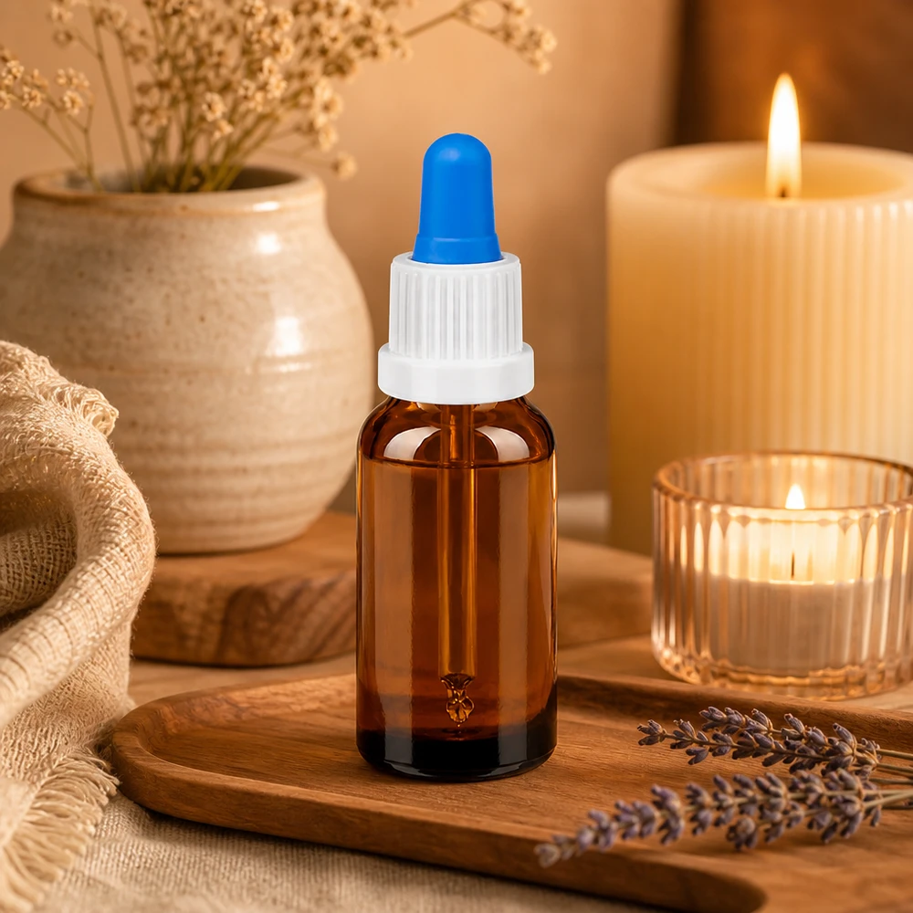 20ml Pipettenflasche weiß/blau Originalitätsverschluss BrownLine UT18/20 20ml Apothekerflasche aus robustem Braunglas mit langlebiger weißer Pipetten-Kappe
