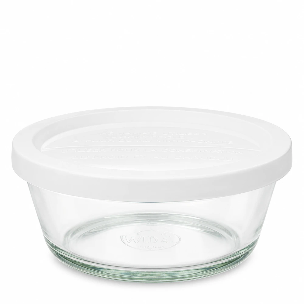 Barattolo gourmet da 300ml con friscia. WECK RR120 Barattolo da 300 ml WECK gourmet RR120 con coperchio bianco in vetro trasparente per la conservazione