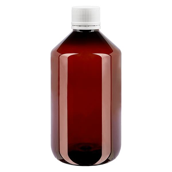 Bottiglia in PET da 500 ml con tappo bianco antimanomissione, finemente rigato Bottiglia in PET da 500 ml con tappo bianco antimanomissione, finemente rigato