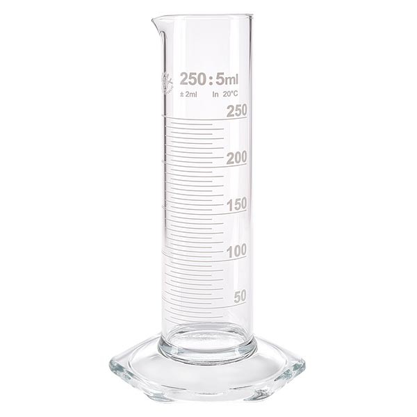 250ml Messzylinder NF aus Glas, weiße Skala