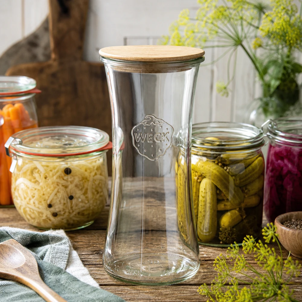 Barattolo da 700 ml WECK RR80 con coperchio di legno Barattolo da 700 ml WECK RR80 con coperchio di legno