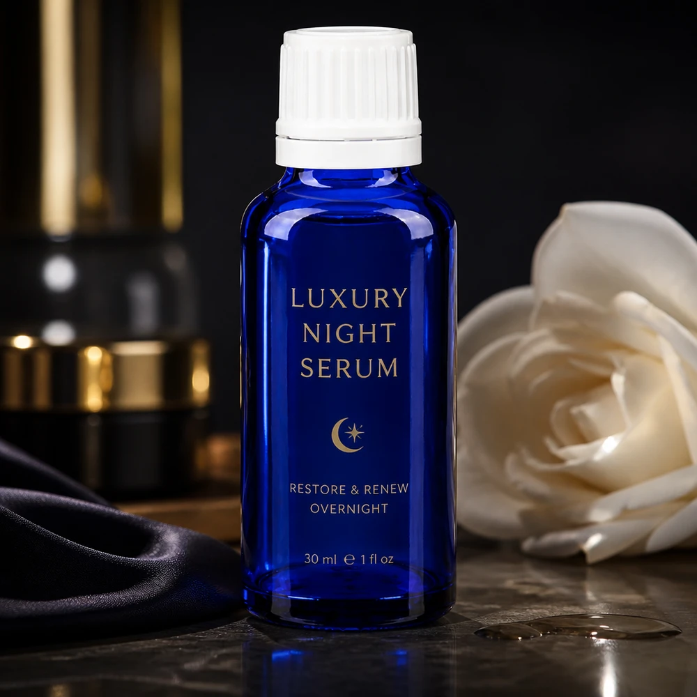 Apothekenflasche blau 30ml Tropfverschluss 1.2mm weiß Originalitätsverschluss Kleine blaue Glasflasche mit Originalverschluss und Tropfeinsatz ideal für Overnight Serum