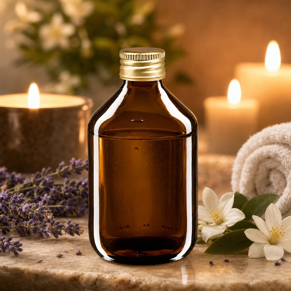 Flacone per medicinali marrone scuro da 300 ml con elegante tappo in alluminio ideale per l'aromaterapia