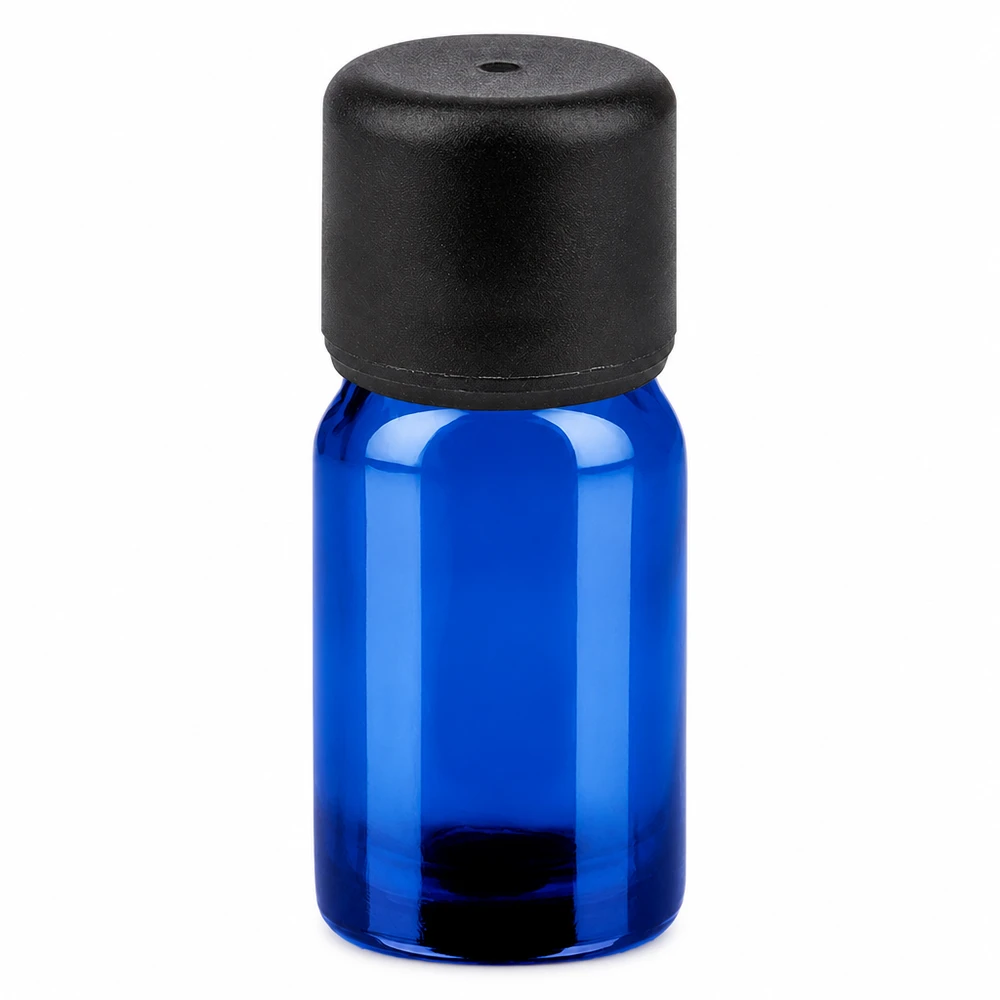 Flacon de 5ml 6mm SV noir STD BlueLine UT18/5 Flacon cylindrique de 5ml d'un bleu éclatant avec un bouchon noir ergonomique