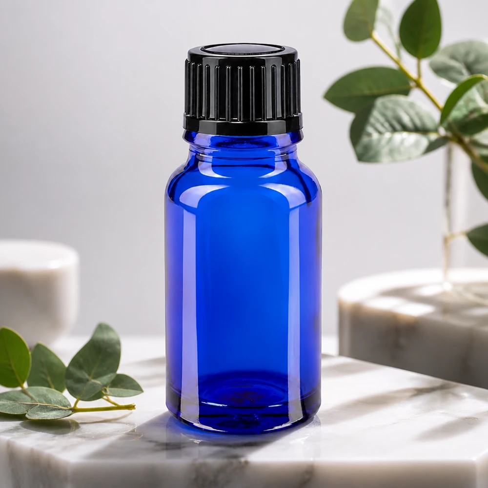 Apothekenflasche blau 10ml Schraubverschluss schwarz Standard Nachfüllbare 10ml Apothekerflasche blau Glas mit schwarzem Kunststoffverschluss 11mm