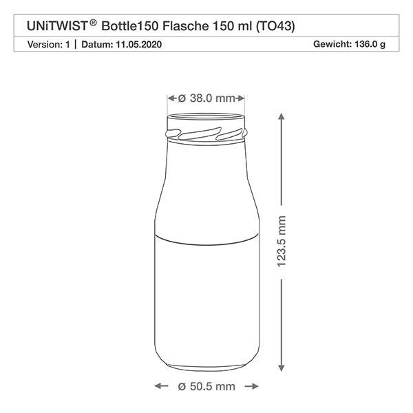 150ml Flasche mit BasicSeal Deckel gold UNiTWIST