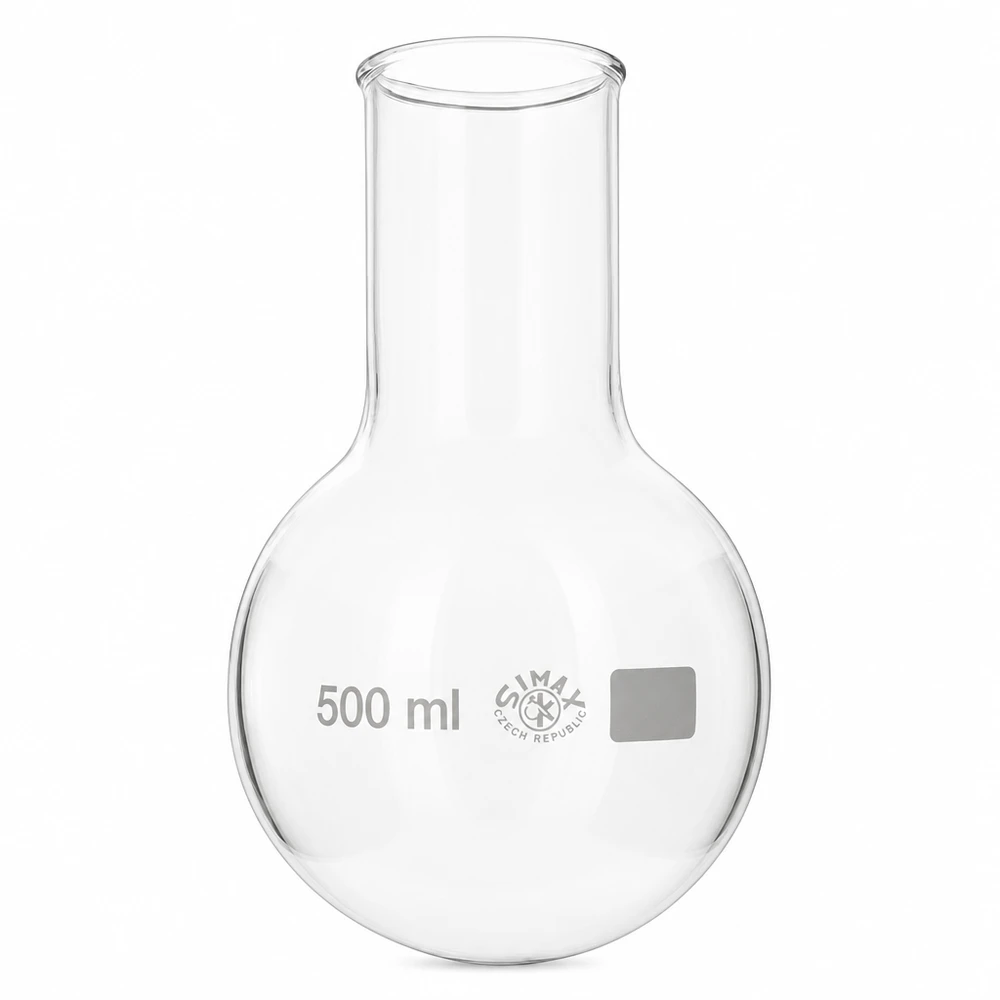 Pallone a fondo tondo a collo largo da 500 ml per laboratorio in vetro speciale trasparente