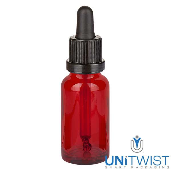 Bottiglia per pipette marrone da 30 ml OV bianco/rosso ApoGlas Bottiglia per pipette marrone da 30 ml OV bianco/rosso ApoGlas
