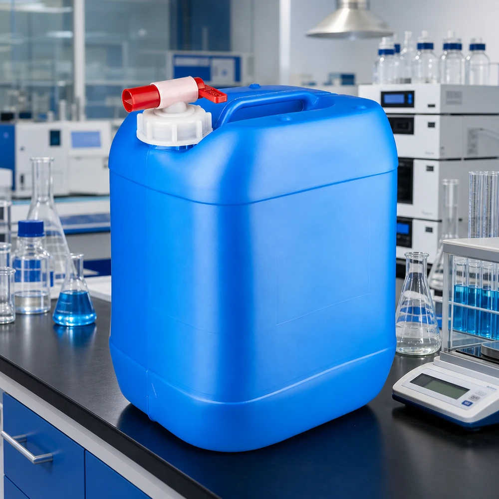 Kanister 20 Liter blau mit Auslaufhahn Stapelbarer Kanister 20 Liter Blau mit Auslaufhahn für sichere Chemikalienlagerung