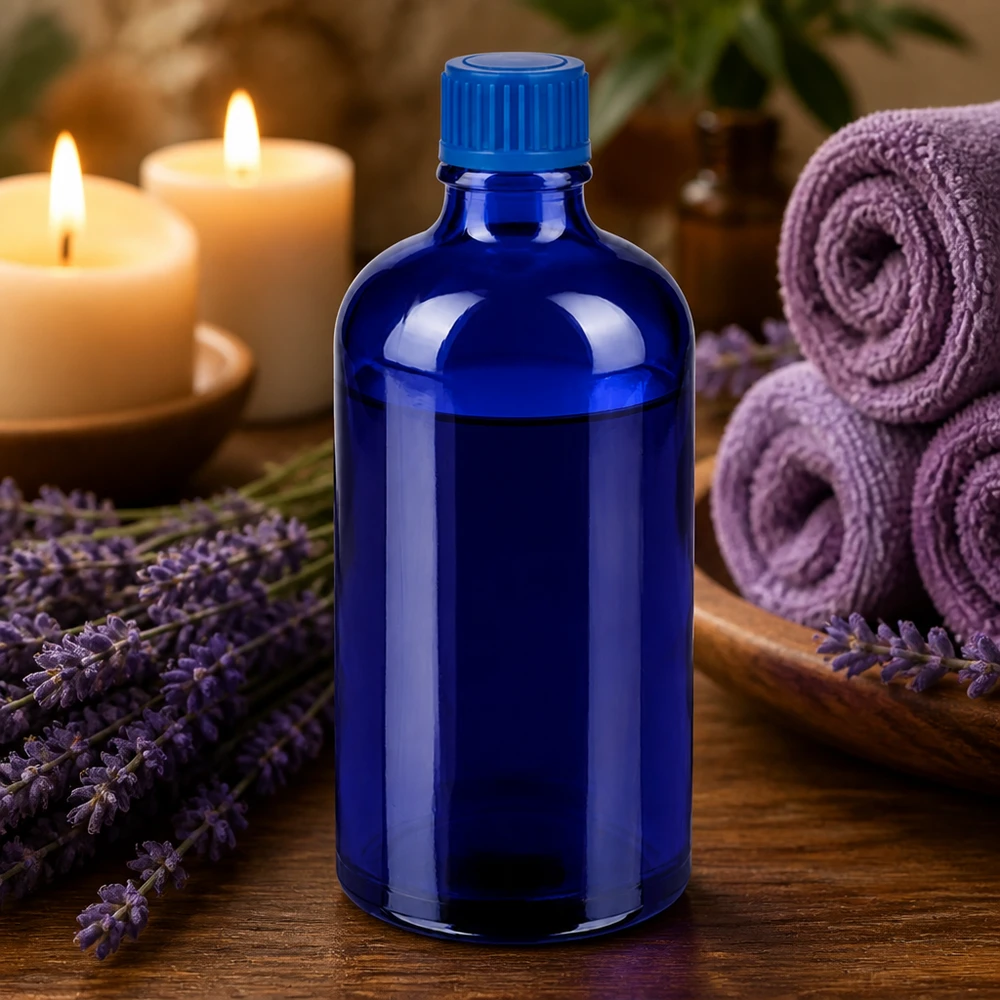 100ml Flasche 11mm Schraubverschluss blau Standard BlueLine UT18/100 Premium 100ml Glasflasche blau STD BlueLine ideal für Naturkosmetik und Wellness