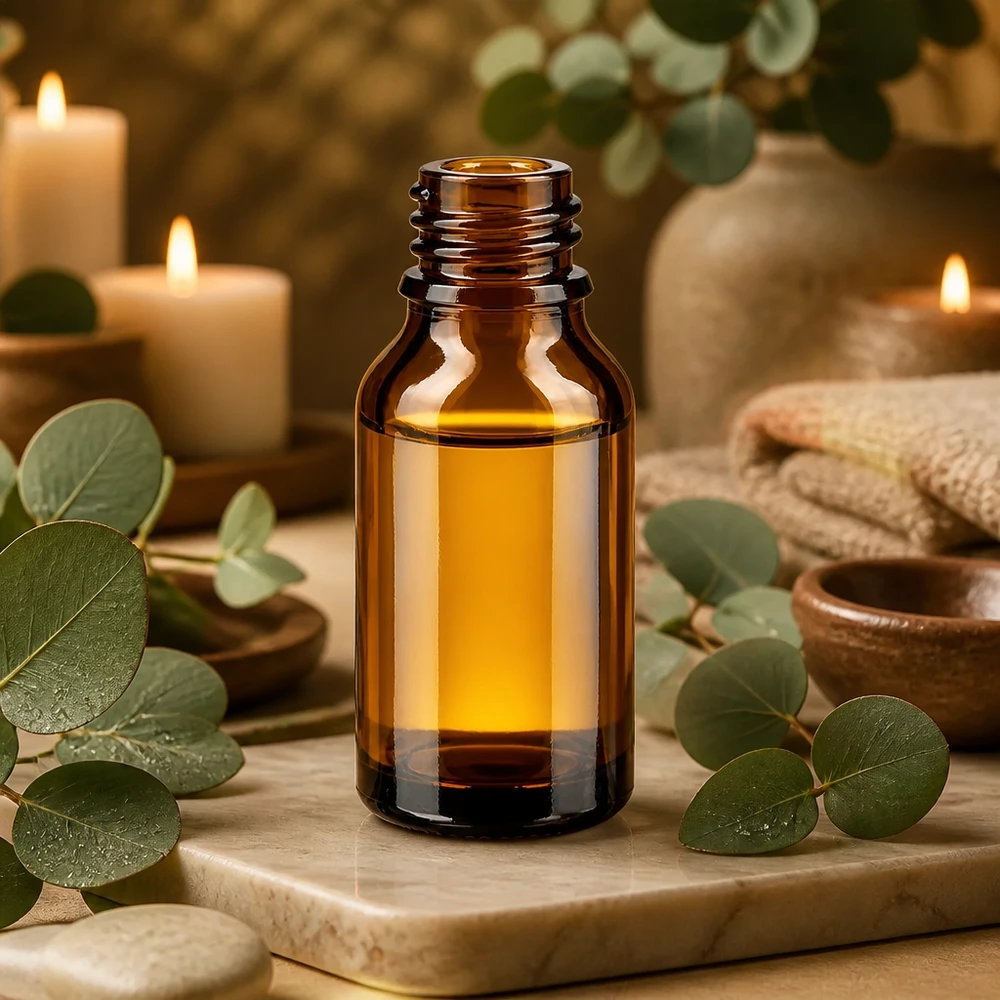 30ml bottiglia di vetro marrone farmacia forma alta con olio giallo aromaterapia ambiente candele decorazione eucalipto