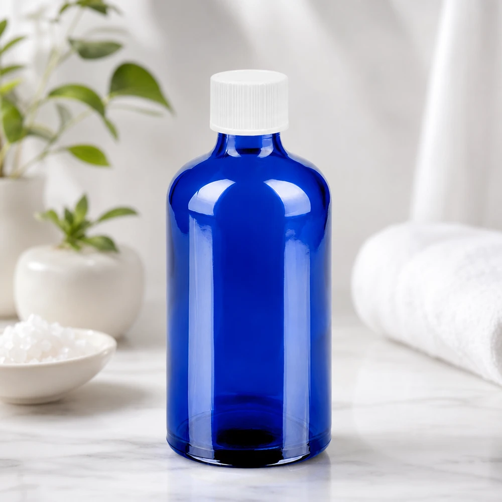 100ml Flasche 11mm Schraubverschluss weiß Standard BlueLine UT18/100 Vielseitige Kobaltblaue Glasflasche 100ml mit weißem 11mm Gewinde für unterschiedliche Füllgüter