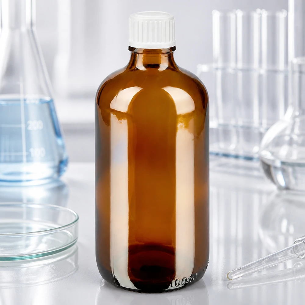Apothekenflasche braun 100ml Tropfverschluss weiß 0.8mm Standard Lichtundurchlässige 100ml Braunglasflasche mit weißem Tropfverschluss für empfindliche Substanzen