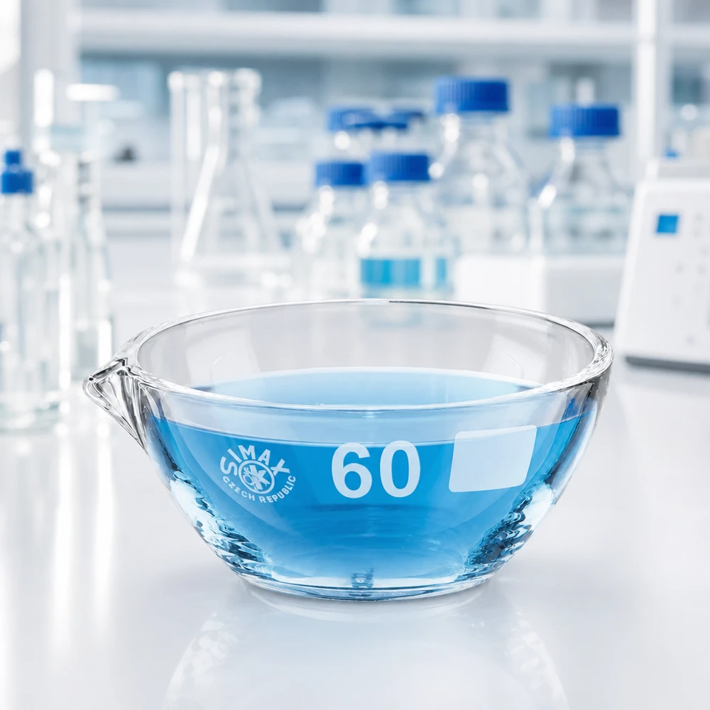 Versatile piatto di evaporazione in borosilicato da 45 ml con beccuccio ø60 mm per evaporazione e cristallizzazione