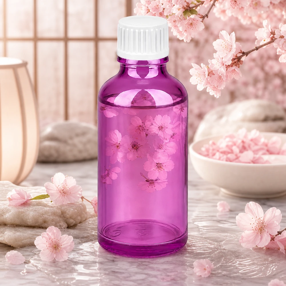 Flacone contagocce da 50 ml 0,9 mm bianco standard PurpleLine. UT18/50 Pratica bottiglia in vetro da 50 ml in colore viola con apertura a goccia da 0,9 mm per un'esatta porzionatura degli oli.