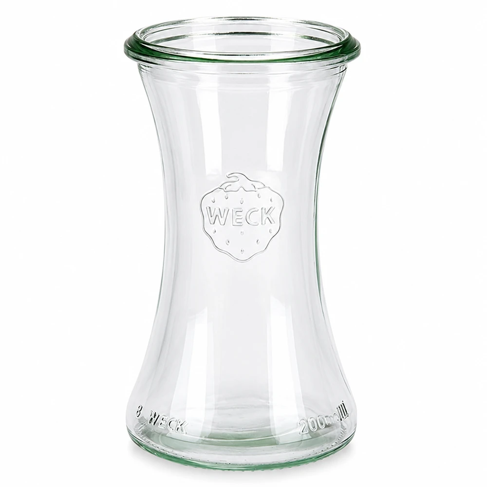 WECK RR60 Delikatessenglas 200ml leer transparent mit Logo und Füllstandsmarkierung für Einmachen und Aufbewahrung