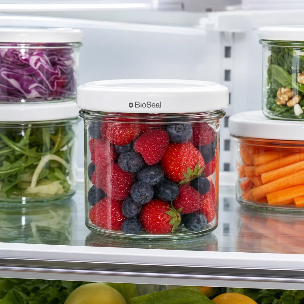 UNiTWIST tumbler 125ml frutti di bosco fragole mirtilli frigo fresco TO66 BioSeal barattolo coperchio bianco