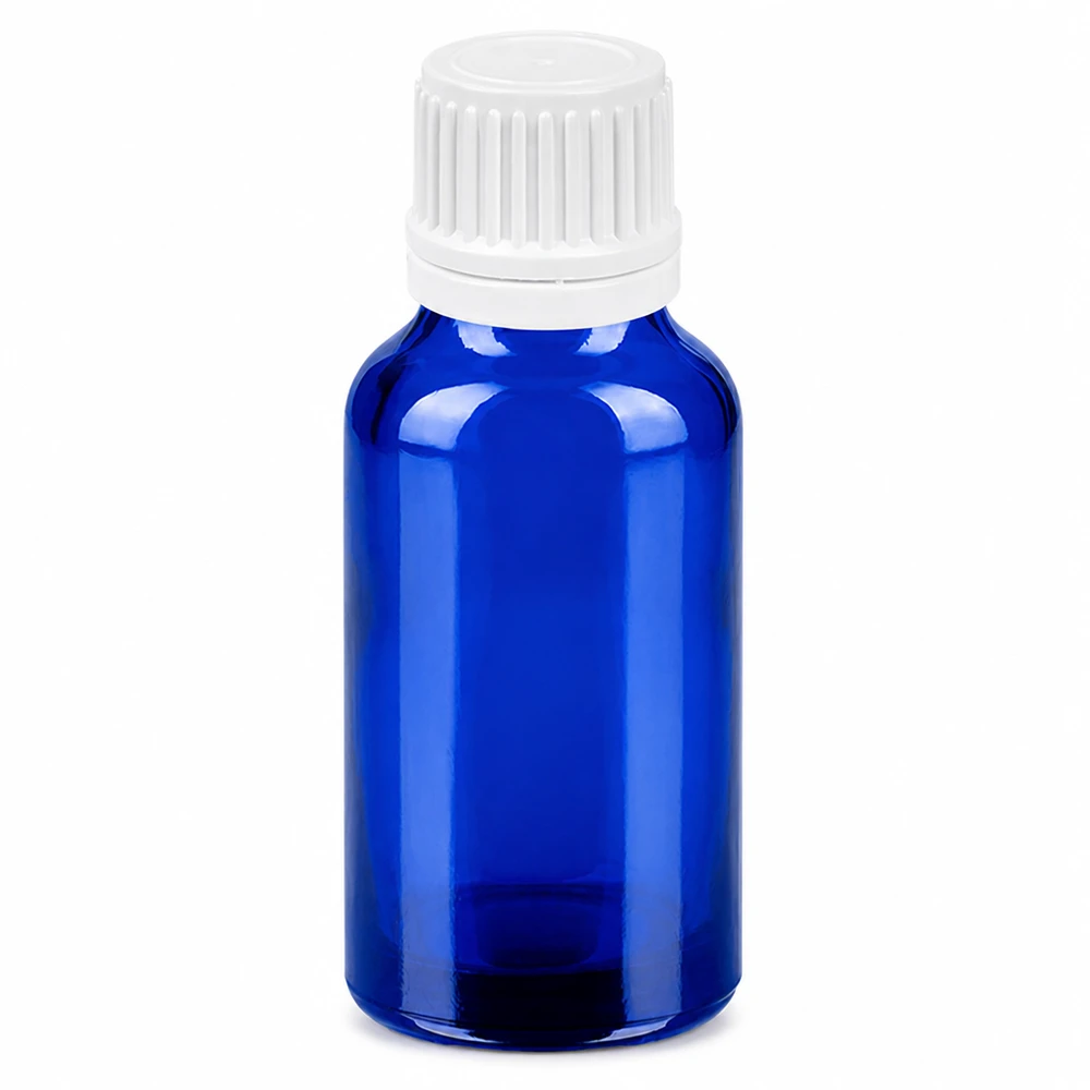 Flacon 20ml 11mm SV blanc OV BlueLine UT18/20 Flacon compact de 20 ml d'un bleu élégant avec un bouchon à vis blanc pratique