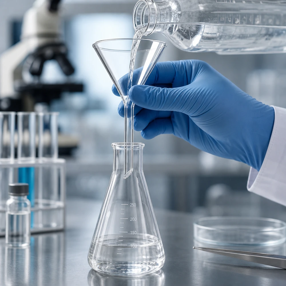 Imbuto Ø 55 mm per calce sodata, angolo 60°, stile corto Imbuto da laboratorio professionale da 55 mm con forma a imbuto ottimizzata per il dosaggio controllato in laboratorio