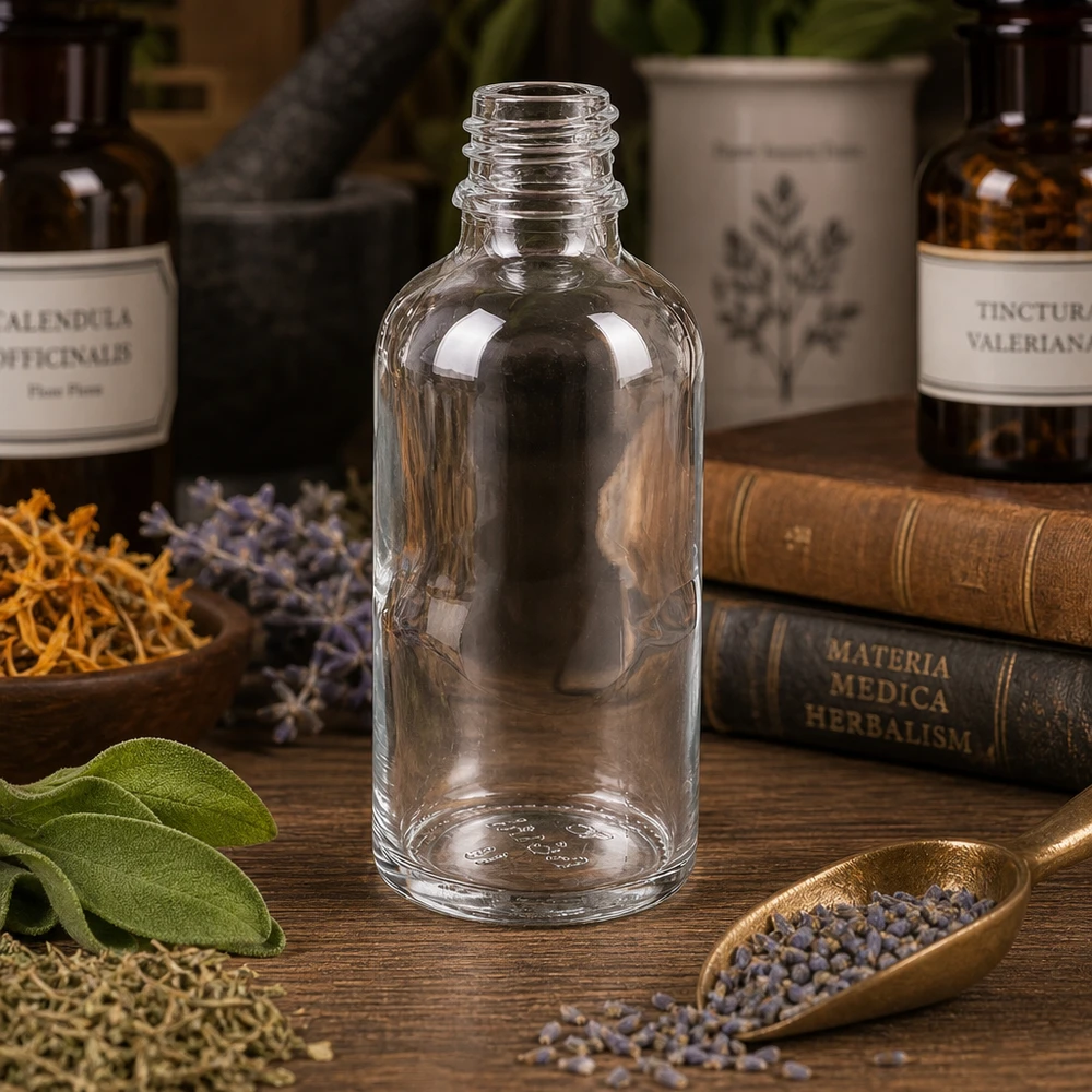 Klarglas Flasche 50ml DIN 18 Professionelle 50ml Apothekerflasche ApoGlas für Labore Praxen und Heilpraktiker