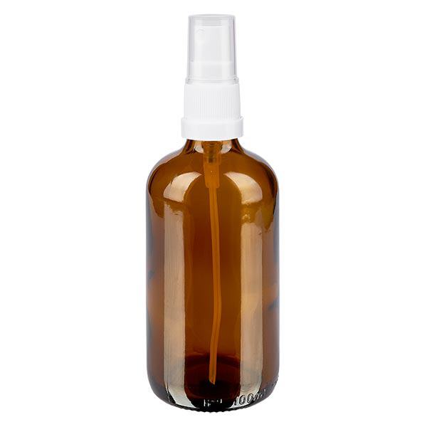 Flacone spray ambrato da 100 ml. Vetro farmacia bianco/trasparente Flacone spray ambrato da 100 ml. Vetro farmacia bianco/trasparente