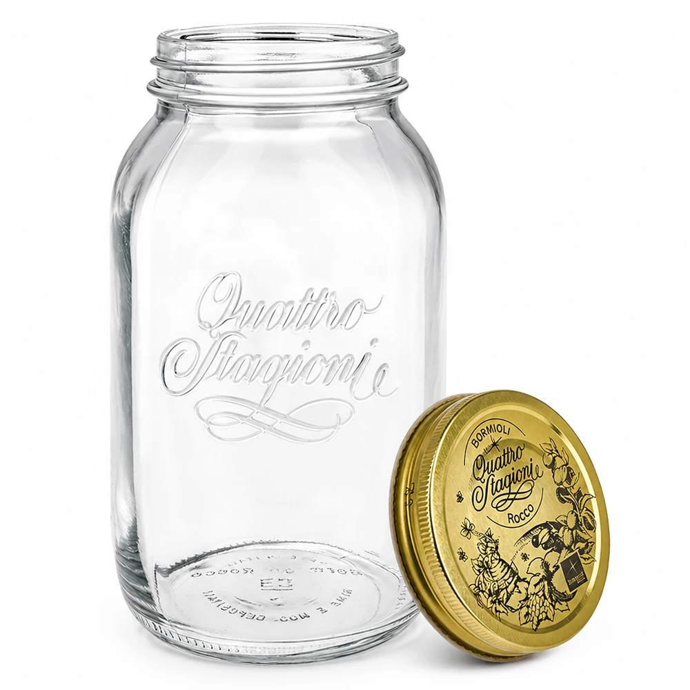Quattro Stagioni 1500ml Einmachglas mit separatem goldenen Deckel detailansicht italienisches Konservenglas