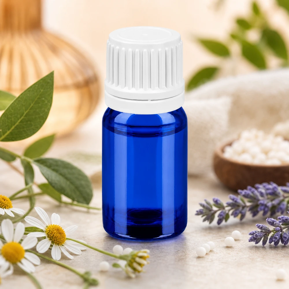 5ml Flasche 11mm Schraubverschluss weiß Originalitätsverschluss BlueLine UT18/5 Elegante 5ml Flasche in Apothekerqualität mit weißem Verschluss für Wellness