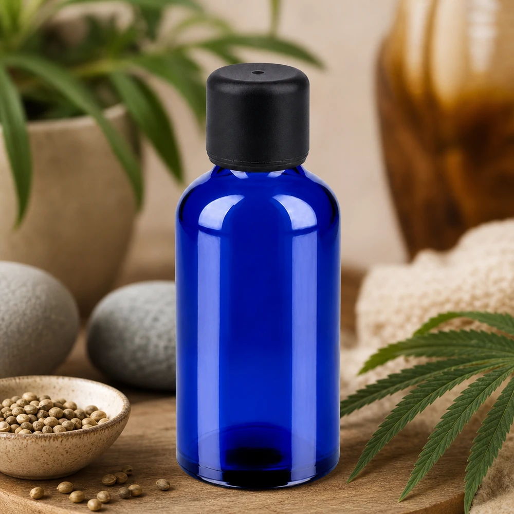 Flacone da 50ml 6mm SV nero STD BlueLine UT18/50 Flacone contagocce da 50 ml in vetro da farmacia blu con tappo UT18 per un dosaggio preciso