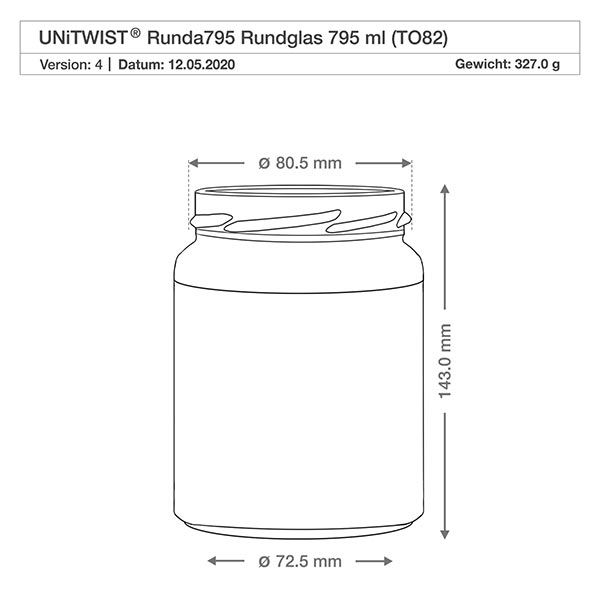 795ml Rundglas ohne Deckel (TO82) UNiTWIST