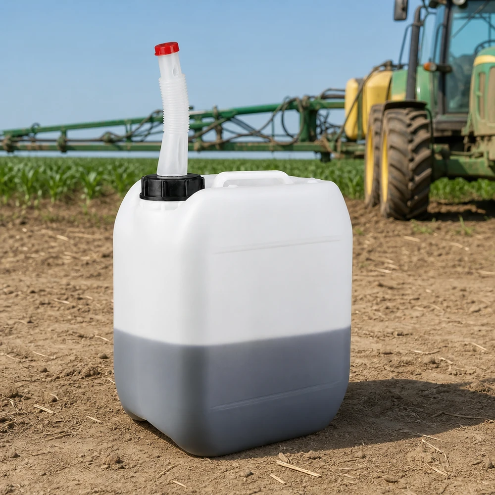 Kanister 5 Liter mit Auslaufrohr Flex Robuster 5 Liter HDPE-Kanister mit schwarzem Schraubdeckel und flexiblem Ausgießer im Freien