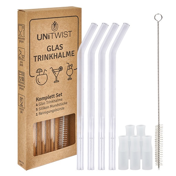 Set di cannucce in vetro trasparente con punte morbide UNiTWIST Set di cannucce in vetro trasparente con punte morbide UNiTWIST