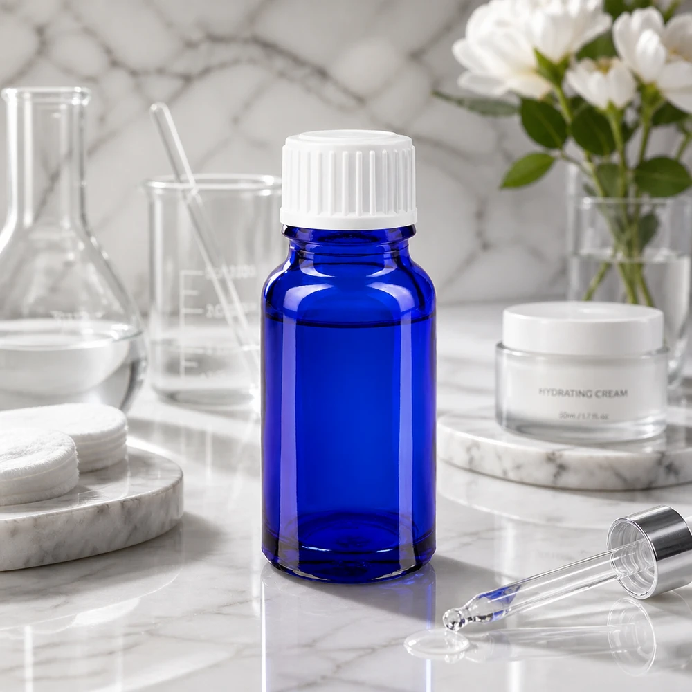 Apothekenflasche blau 10ml Schraubverschluss weiß Globuli Standard Standardglasflasche GR 10ml blau UV-schützend für Apothekenbedarf
