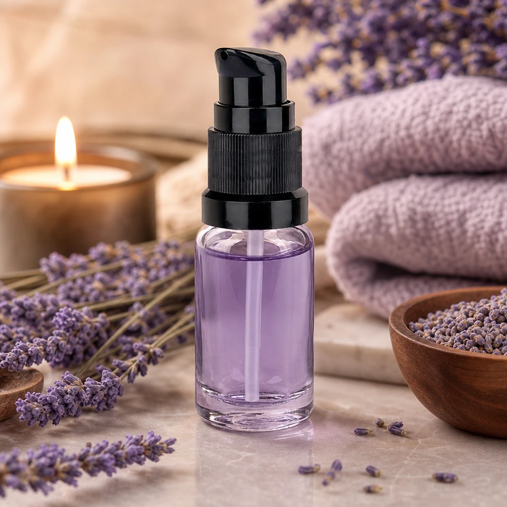 10ml Pumpflasche schwarz Standardverschluss ClearLine UT18/10 Nachfüllbare 10ml Glasflasche mit Dosierpumpe für Lavendelextrakt und Pflegeseren