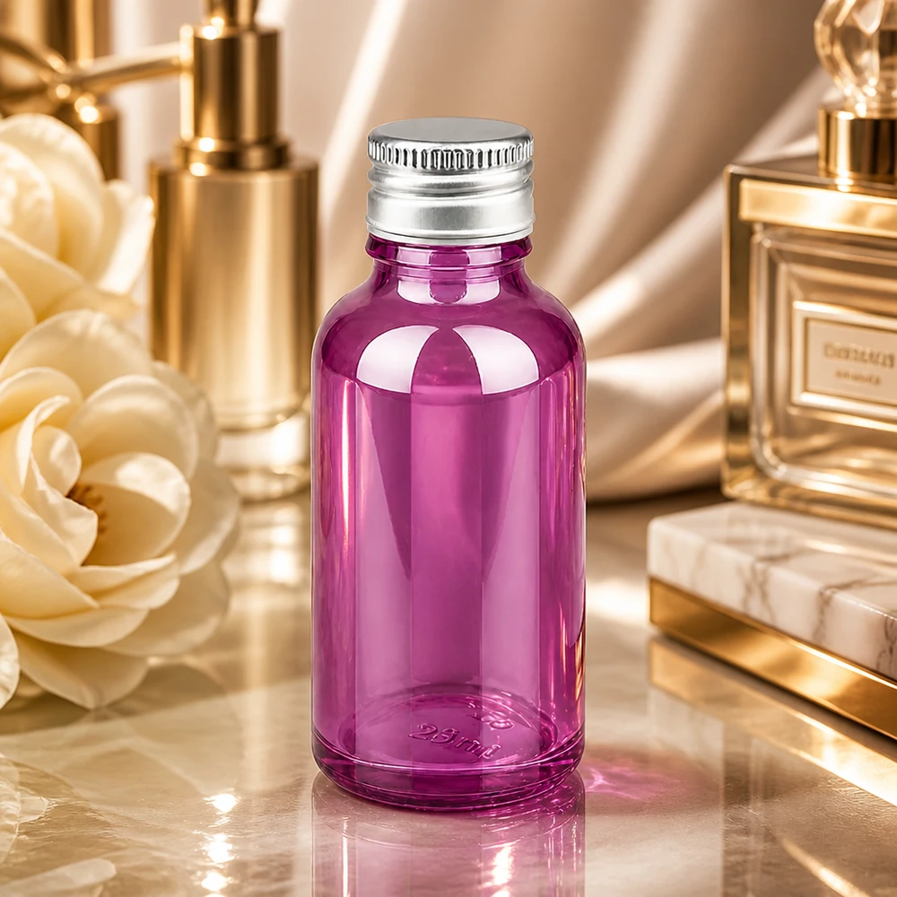 30ml Flasche 11mm Schraubverschluss Alu-Silberer Standard PurpleLine.UT18/30 Violettglas Behälter 30ml mit kindersicherem Aluminiumverschluss für empfindliche Substanzen