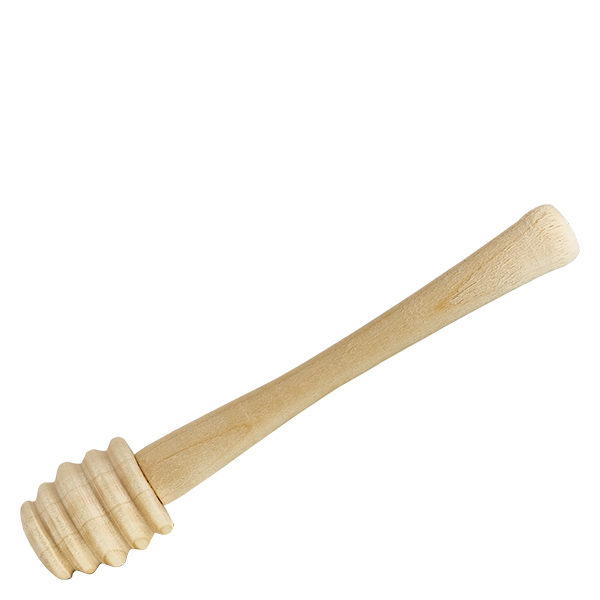 Cucchiaio da miele in robusto legno d'acero / lunghezza 10,5 cm Cucchiaio da miele in legno d'acero lungo 10,5 cm con testa scanalata per dosare il miele su sfondo bianco