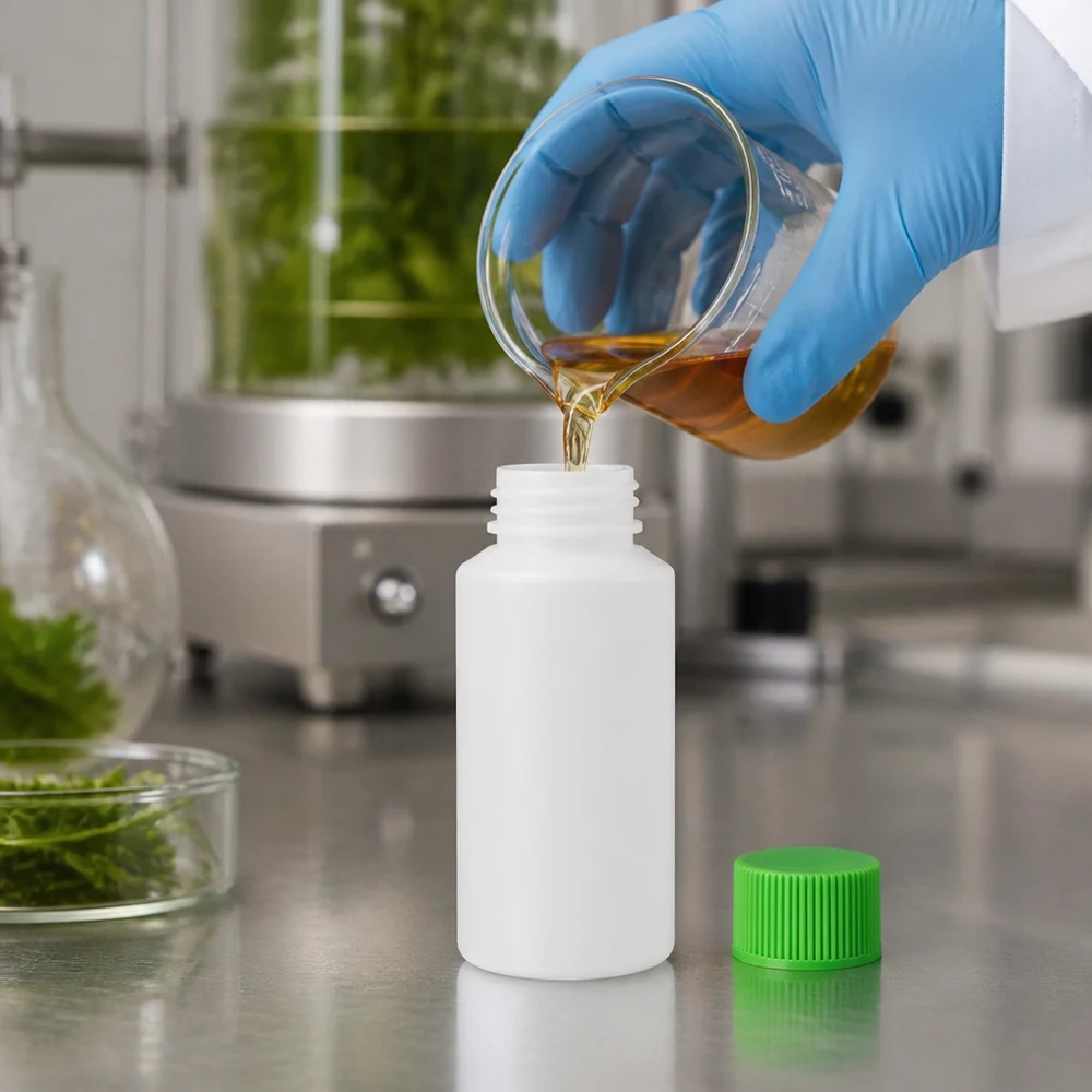 Flacon à pharmacie HDPE 30ml blanc avec bouchon vissable vert Bouteille en PEHD de 30 ml, blanche et opaque, adaptée au contact alimentaire, avec bouchon à vis vert