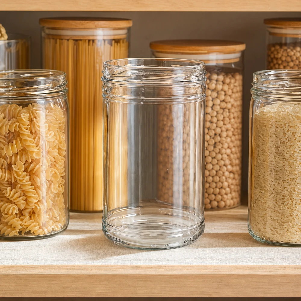 UNiTWIST Sturzglas 1053ml TO100 leeres Vorratsglas in organisierter Küchen-Speisekammer zwischen Nudeln und Hülsenfrücht