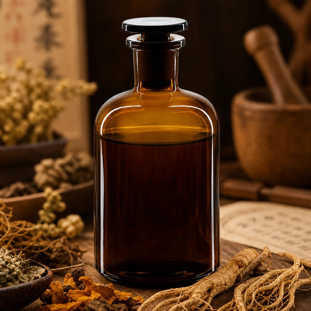 Bottiglia a spalla tonda 250ml marrone collo stretto in vetro tappo Bottiglia a spalla arrotondata da 250 ml, di colore marrone, con collo stretto e tappo di vetro, per erbe medicinali tradizionali
