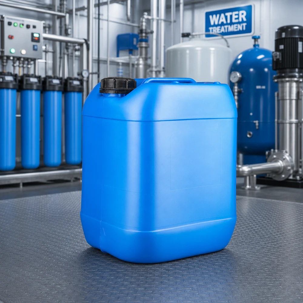Bidon 20 litres bleu avec bouchon à vis OV Bidon bleu de 20 litres avec bouchon OV dans une station de traitement de l'eau