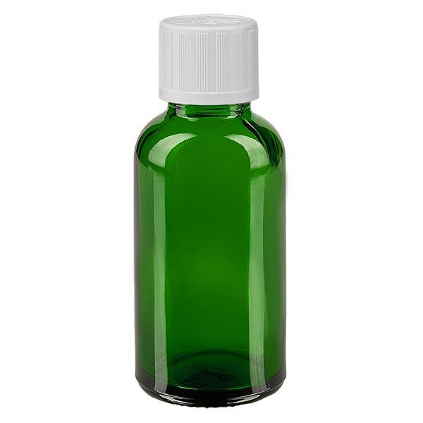 Bottiglia da farmacia verde da 30 ml. SV STD KiSi bianco/11mm ApoGlas Bottiglia da farmacia verde da 30 ml. SV STD KiSi bianco/11mm ApoGlas