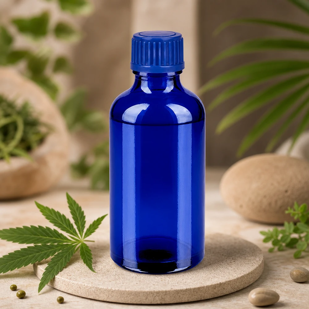 Flacone da 50 ml in vetro blu STD con proprietà fotoprotettive per sostanze sensibili