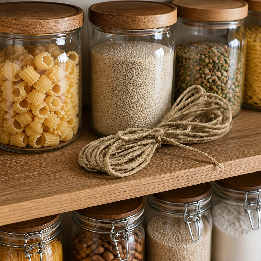 Cordoncino naturale per decorazioni, lunghezza 300 cm Corda di iuta naturale di 300 cm decorativa in cucina con barattoli di vetro e ripiani in legno come decorazione naturale