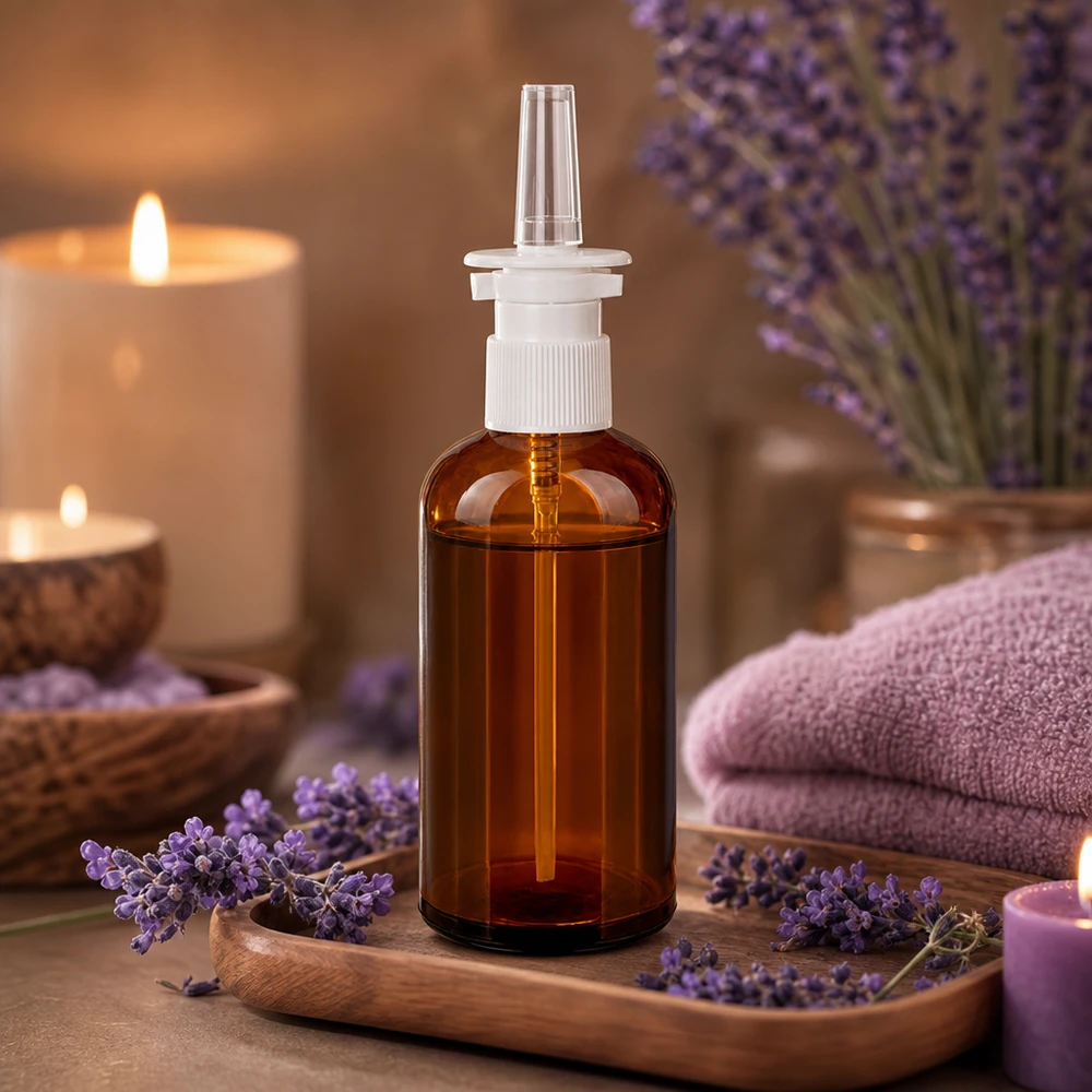 100ml Nasensprayflasche weiß/transparent Standard BrownLine UT18/100 Premium BrownLine Nasenspraybehälter 100ml aus getöntem Glas mit professionellem Sprühsystem