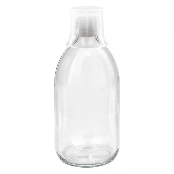 500ml Medizinflasche klar, Verschluss Originalitätsverschluss mit Dosierbecher 30ml ApoGlas