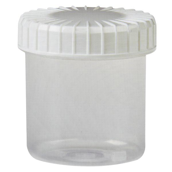 Vasetto trasparente a vite 75 ml con tappo nero scanalato Vasetto trasparente a vite 75 ml con tappo nero scanalato