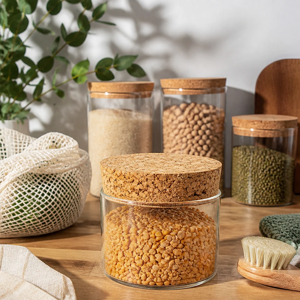 Barattoli ecosostenibili con coperchi in sughero e tappo in sughero WECK RR40 in cucina moderna stoccaggio a zero rifiuti in sughero naturale