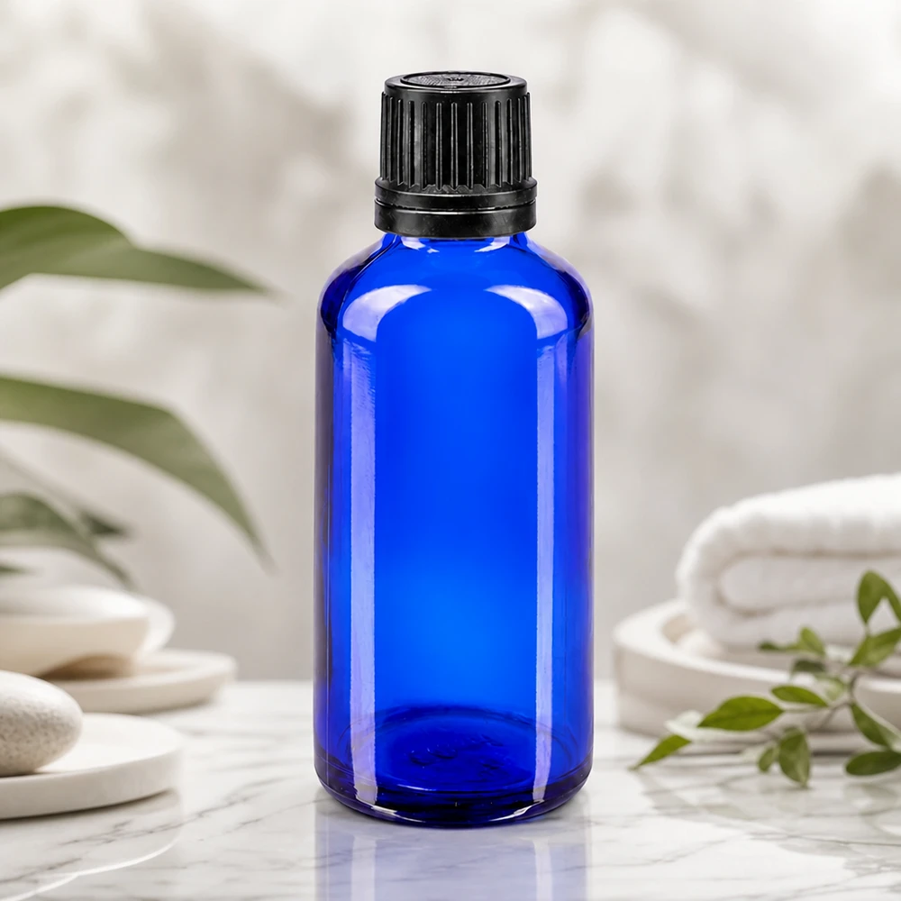 Flacon à pharmacie bleu 50ml bouchon inviolable 1mm noir bouchon d'inviolabilité Flacon compte-gouttes bleu de 50 ml avec embout compte-gouttes de 1 mm pour un dosage précis des huiles essentielles