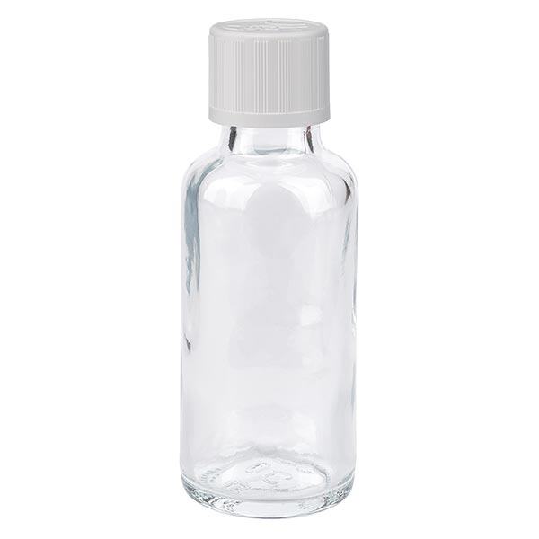 Apothekenflasche klar 30ml Schraubverschluss weiß Kindersicherung Standard