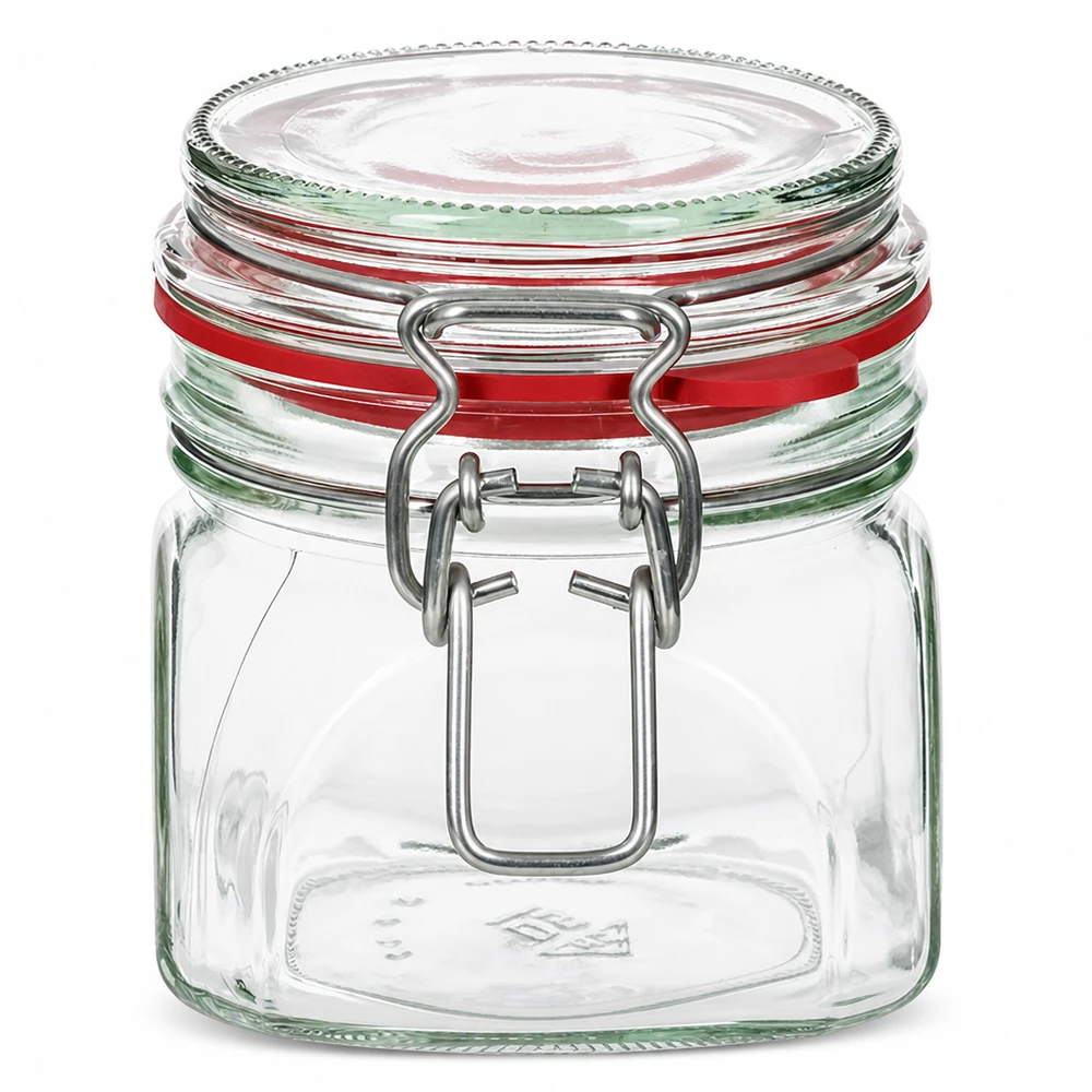Bocal de conservation de 370 ml, type G, avec bouchon à clip UN.. Vielseitiges Aufbewahrungsglas 370ml mit robustem Bügelmechanismus und Gummidichtung