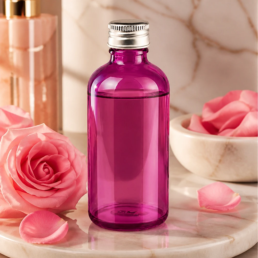 100ml Flas. 11mm Schraubverschluss Alu-Silber Standard PurpleLine. UT18/100 Violett getönte 100ml Glasflasche mit Standard-Schraubverschluss für DIY-Kosmetik